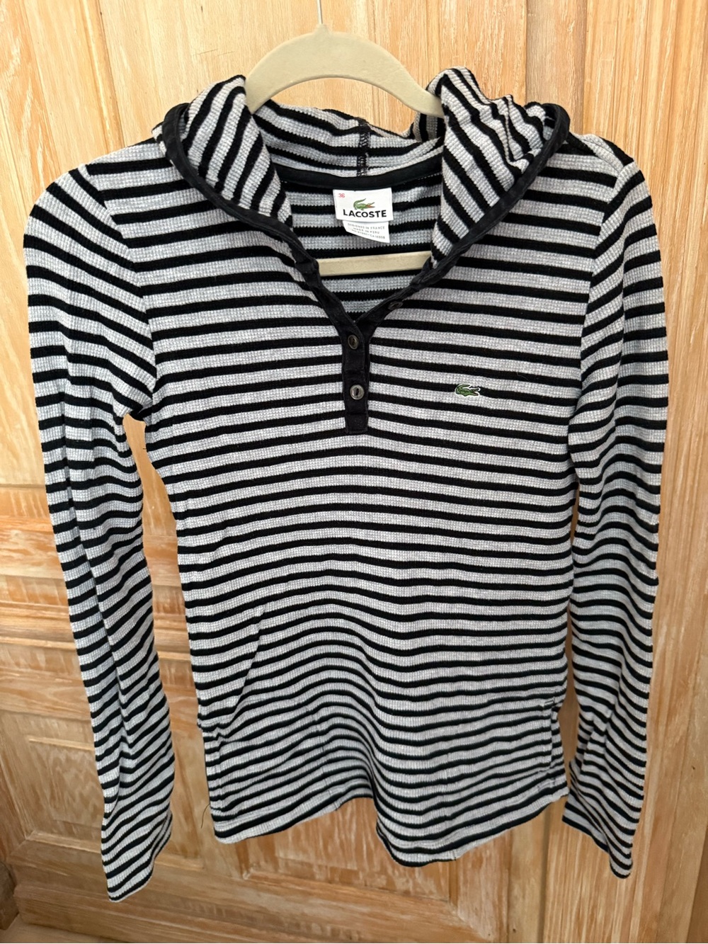 Lacoste Rib Knit Hooded Top